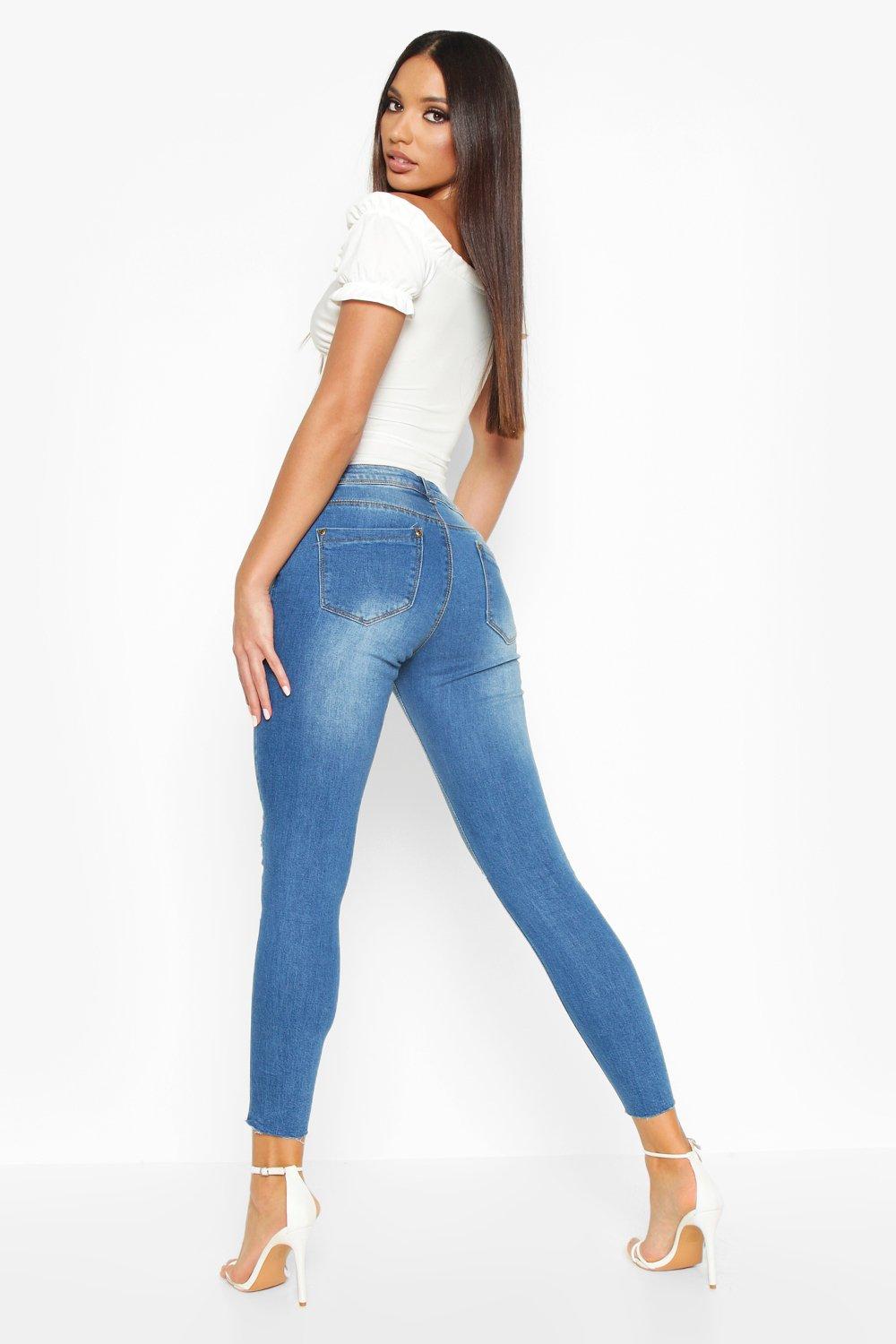 Distressed ankle skinny store jeans